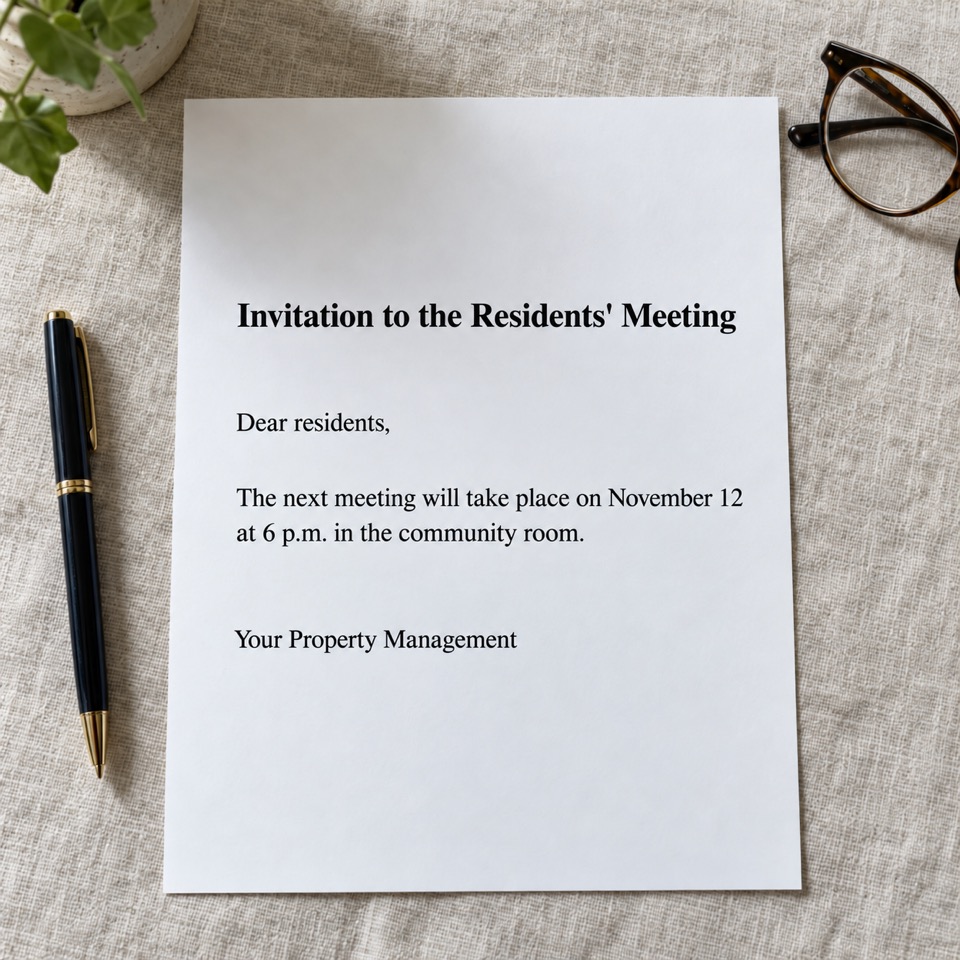 The same letter translated into English: Invitation to the Residents' Meeting on November 12 at 6 p.m.